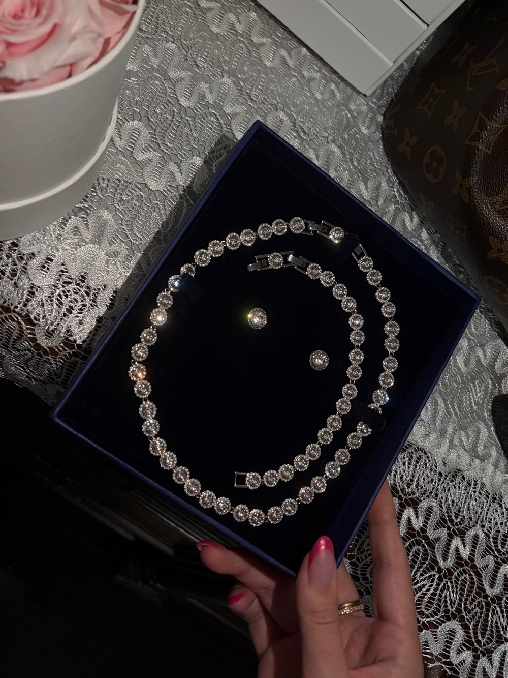 Swarovski Silver Clear Crystal Tennis Necklace and Stud Earrings Set - Picture 4 of 4